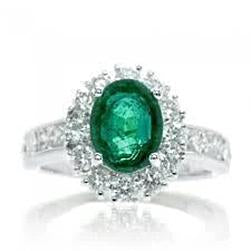 Anello ovale in pietra preziosa verde smeraldo diamante oro bianco 2,50 carati 14K - harrychadent.it