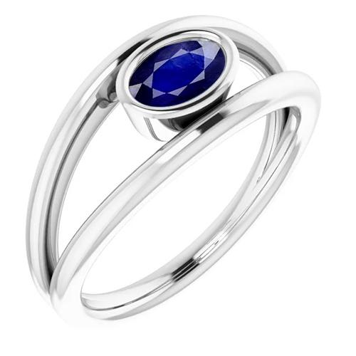 Anello ovale solitario 2 carati castone con zaffiro blu Ceylon oro 14K - harrychadent.it