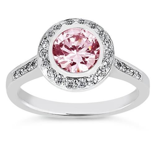 Anello per anniversario in oro bianco con pietra preziosa rosa con zaffiro rosa aureo rotondo da 3.40 ct - harrychadent.it