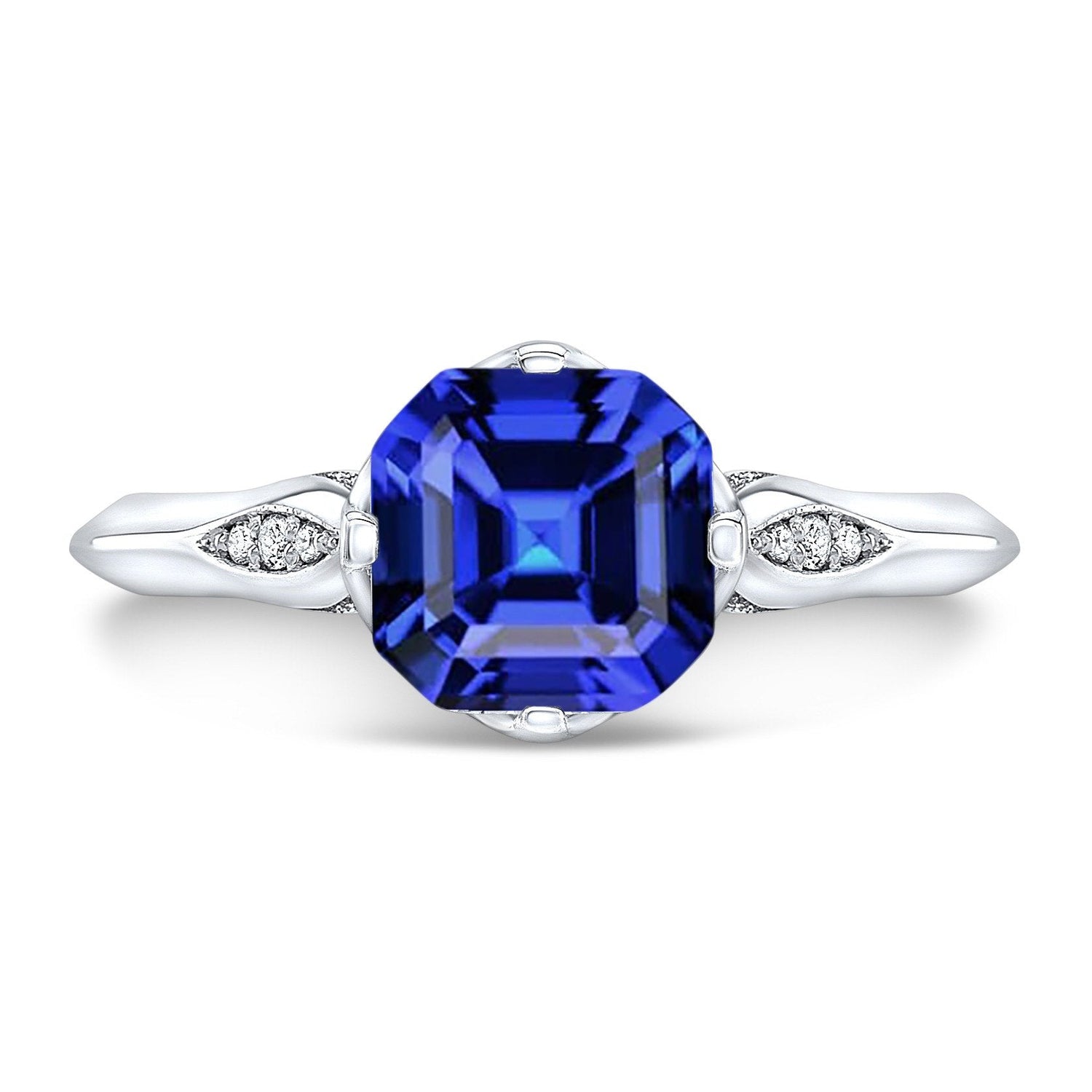 Anello Anniversario con Diamante Rotondo Zaffiro Taglio Asscher Oro 3 Carati 14K - harrychadent.it