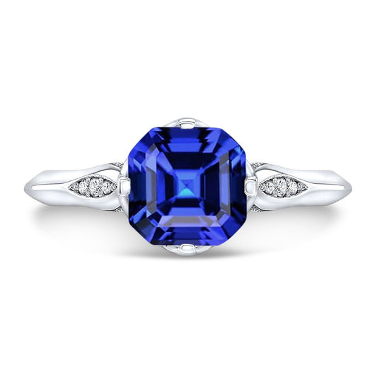 Anello Anniversario con Diamante Rotondo Zaffiro Taglio Asscher Oro 3 Carati 14K - harrychadent.it