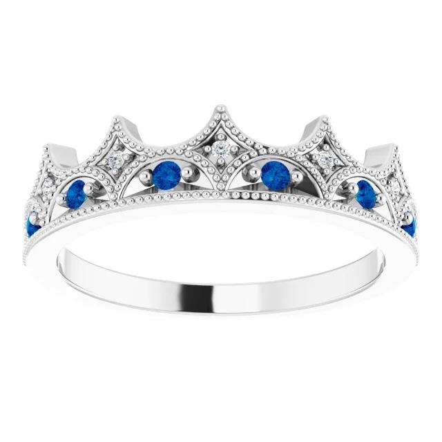 Anello per l'anniversario di 1.40 carati in stile corona con diamanti e pietre di zaffiro - harrychadent.it