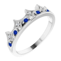 Anello per l'anniversario di 1.40 carati in stile corona con diamanti e pietre di zaffiro
