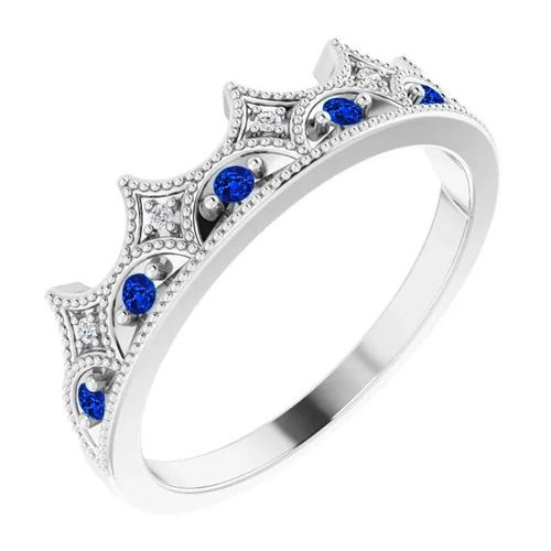 Anello per l'anniversario di 1.40 carati in stile corona con diamanti e pietre di zaffiro - harrychadent.it