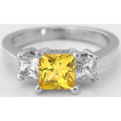 Anello principessa con zaffiro giallo diamante 5 carati 3 pietre oro bianco 14K