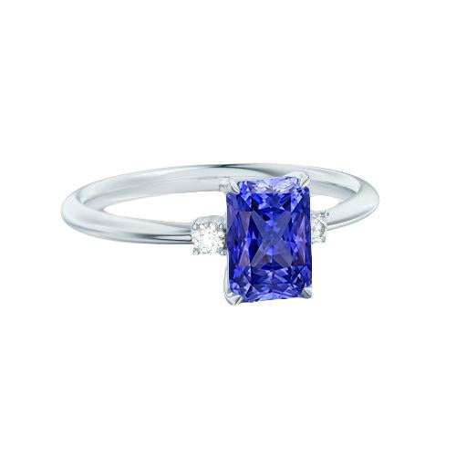 Anello radiante con 3 zaffiri blu in pietra di diamanti tondi piccoli da 1,25 carati e oro bianco 14 carati - harrychadent.it