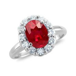 Anello rosso rubino taglio ovale e diamante 5 carati gioielli oro bianco 14 carati