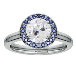 Anello rotondo Halo vecchio minatore Diamante & Sri Lanka Sapphire Ring 4,50 carati