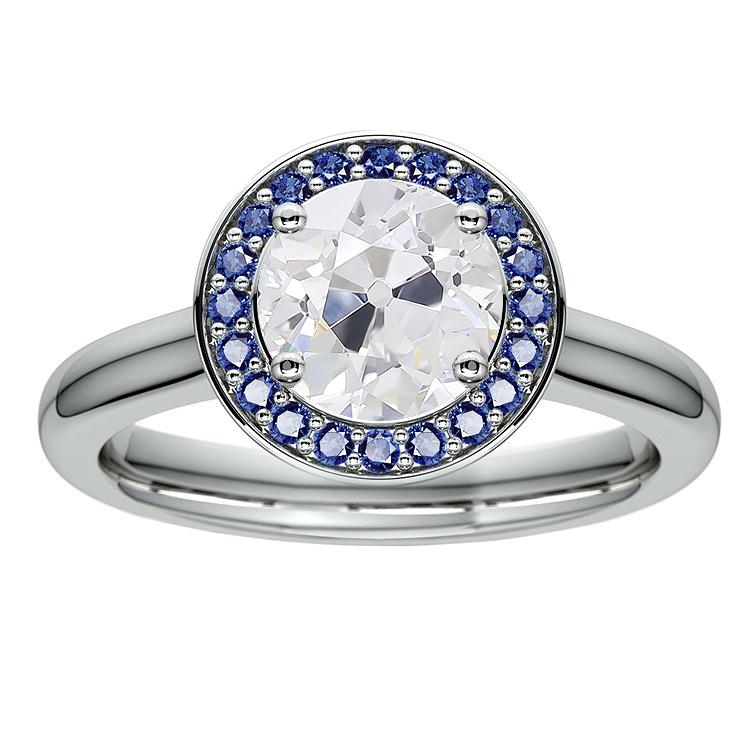 Anello rotondo Halo vecchio minatore Diamante & Sri Lanka Sapphire Ring 4,50 carati - harrychadent.it