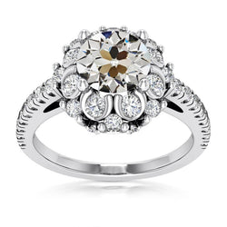 Anello rotondo con anello di diamanti da vecchio minatore a 4 punte in oro 10,50 carati