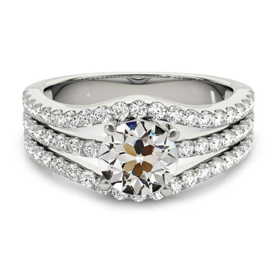 Anello rotondo con diamante taglio antico, con tripla fila di accenti, 4,75 carati - harrychadent.it