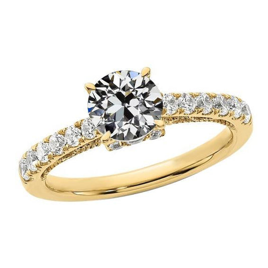 Anello rotondo con diamanti a taglio antico, a coda di pesce, in oro giallo 3 carati - harrychadent.it