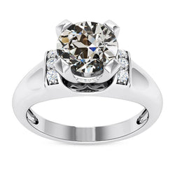Anello rotondo con diamanti a taglio antico con miniera di diamanti, fascia larga, 4,75 carati, gioielli