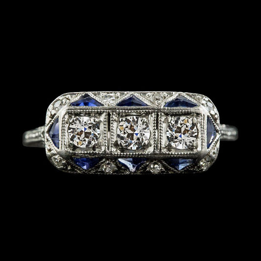 Anello rotondo con diamanti a taglio antico e trilioni di zaffiri, 4 carati - harrychadent.it