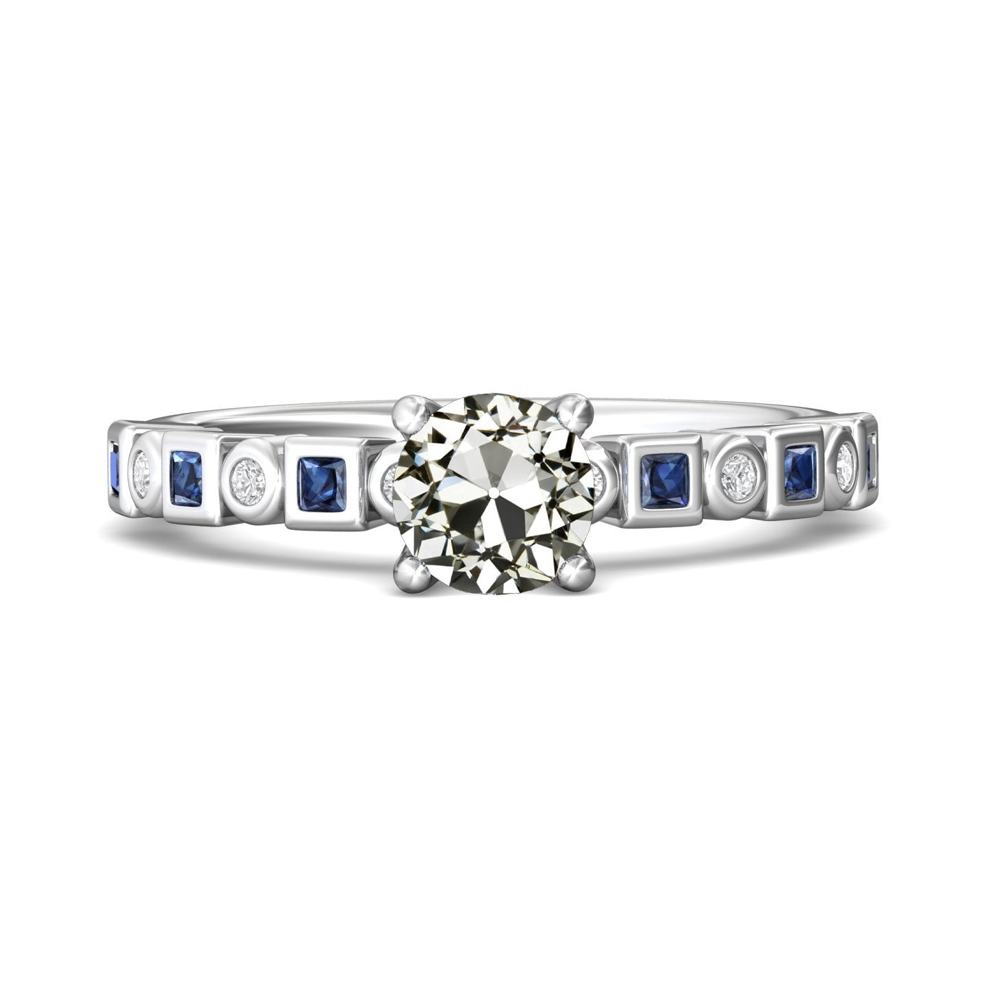 Anello rotondo con diamanti a taglio antico e zaffiro blu principessa 4.50 carati - harrychadent.it