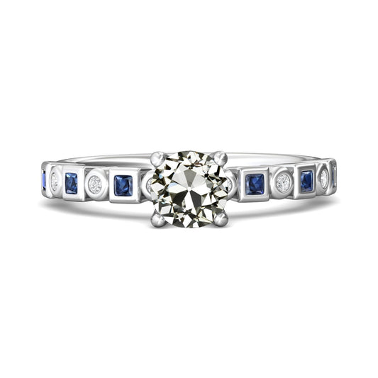 Anello rotondo con diamanti a taglio antico e zaffiro blu principessa 4.50 carati - harrychadent.it