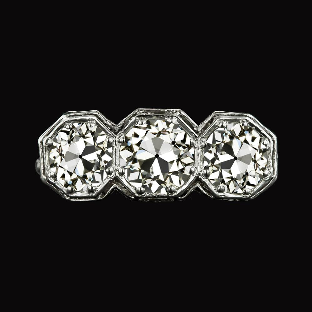 Anello rotondo con diamanti taglio vecchio miniera 3 pietre gioielli in oro 6 carati - harrychadent.it