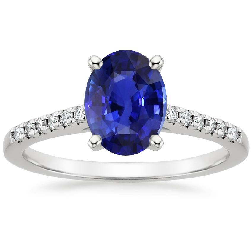 Anello rotondo con pavé di diamanti. taglio ovale. zaffiro dello Sri Lanka. 5 carati - harrychadent.it
