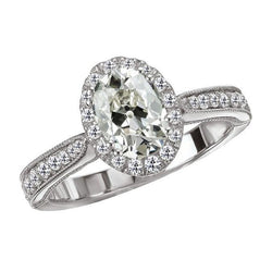 Anello rotondo e ovale con anello di diamanti da minatore vecchio Milgrain 6.50 carati