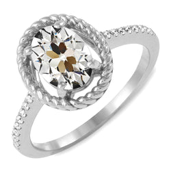 Anello rotondo e ovale con diamante da minatore vecchio stile corda 7 carati