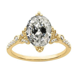 Anello rotondo e ovale con diamanti da vecchio minatore Gioielli in oro giallo 5.50 carati