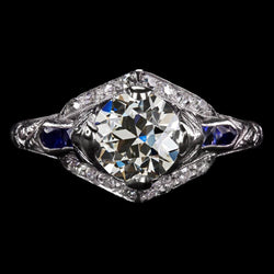 Anello rotondo in stile antico con diamante vecchio minatore e zaffiro blu 4,25 carati