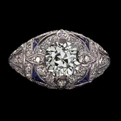Anello rotondo in stile antico con zaffiri blu taglio miniera di diamanti 4 carati