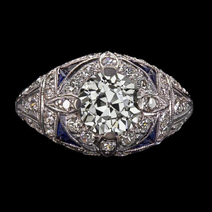 Anello rotondo in stile antico con zaffiri blu taglio miniera di diamanti 4 carati - harrychadent.it