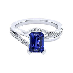 Anello scintillante con brillante diamante zaffiro Ceylon da 2,50 carati con gambo diviso