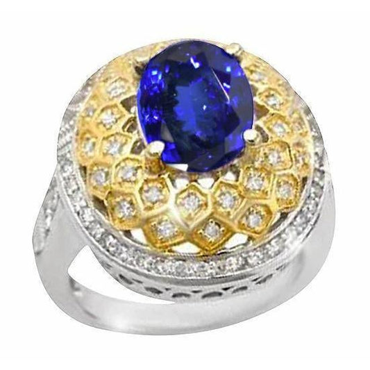 Anello scintillante in oro bicolore con diamanti tanzanite ovale da 3,11 ct - harrychadent.it