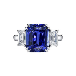 Anello smeraldo con tre pietre blu zaffiro 3,50 carati Gioielli da donna