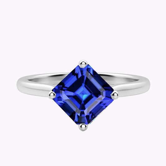 Anello solitario da donna Asscher Ceylon Zaffiro Gemma 2.50 carati - harrychadent.it