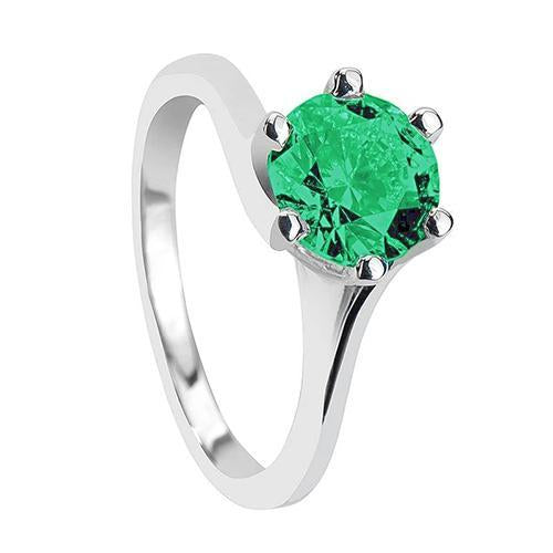 Anello solitario 3 carati con smeraldo verde taglio rotondo oro bianco 14K - harrychadent.it