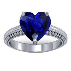 Anello solitario 3 carati con zaffiro blu di Ceylon stile antico in oro bianco