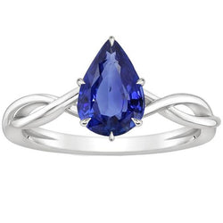 Anello solitario Infinity Style con zaffiro blu pera da 2,50 carati in oro bianco 14 carati