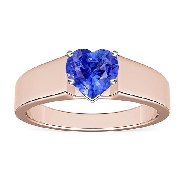 Anello solitario a cuore con zaffiro 1.50 carati con gambo spesso in oro bicolore - harrychadent.it