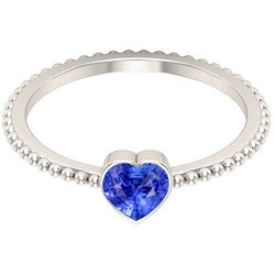 Anello solitario a forma di cuore con anello in zaffiro azzurro con perline stile 1 carati