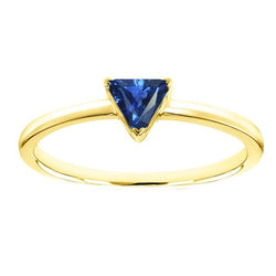 Anello solitario a forma di trilioni di oro giallo 14k zaffiro blu 1 carati