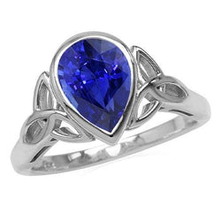 Anello solitario a pera con castone incastonato in zaffiro blu stile nodo 1.50 carati