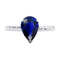 Anello solitario a pera con zaffiro dello Sri Lanka. gambo intrecciato. 2.50 carati