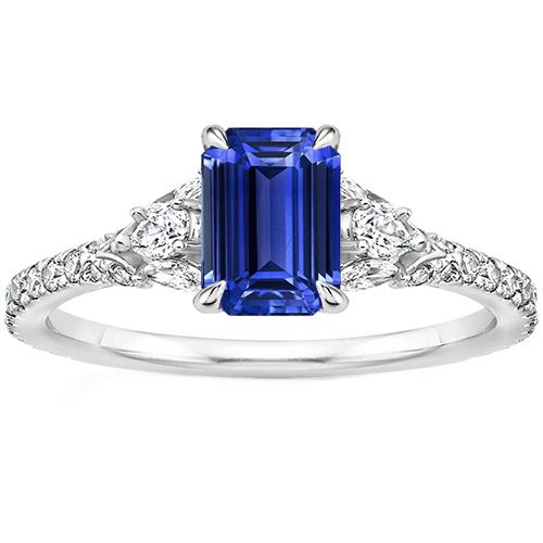 Anello solitario accenti 3 pietre blu zaffiro e diamante 4.50 carati - harrychadent.it