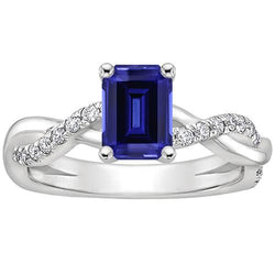 Anello solitario accenti blu zaffiro e diamante 4 carati stile infinito