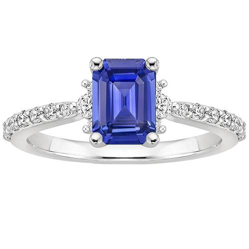 Anello solitario accenti zaffiro blu e diamante 4 carati taglio smeraldo - harrychadent.it