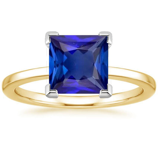 Anello solitario bicolore con pietre preziose. taglio Princess. zaffiro di Ceylon. 5 carati - harrychadent.it