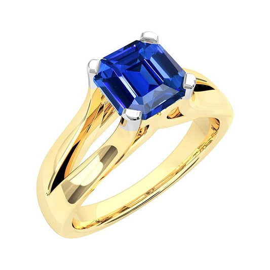 Anello solitario bicolore con zaffiro blu smeraldo 2.50 carati con gambo diviso - harrychadent.it