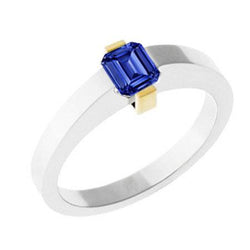 Anello solitario bicolore da 1 carato con zaffiro blu taglio smeraldo e gioielli in oro bianco 14 carati