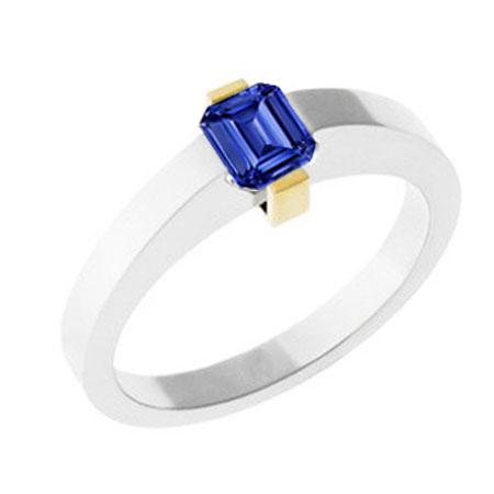 Anello solitario bicolore da 1 carato con zaffiro blu taglio smeraldo e gioielli in oro bianco 14 carati - harrychadent.it
