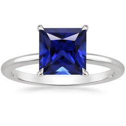 Anello solitario classico 5 carati in oro zaffiro dello Sri Lanka taglio principessa