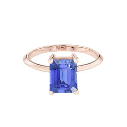 Anello solitario classico da 1.50 carati in oro rosa con zaffiro blu smeraldo 14K
