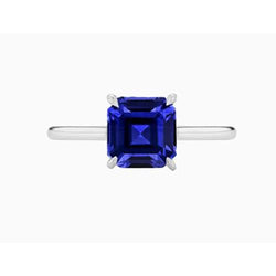 Anello solitario con 1,50 carati taglio Asscher di pietre preziose con zaffiro blu incastonate